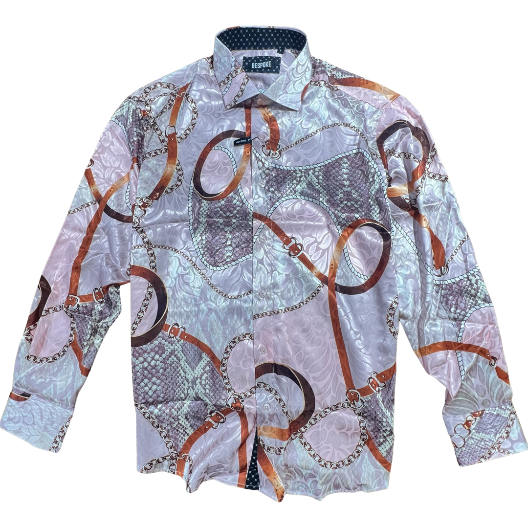 Bespoke Pink Python Shine Button Up Shirt - Dudes Boutique