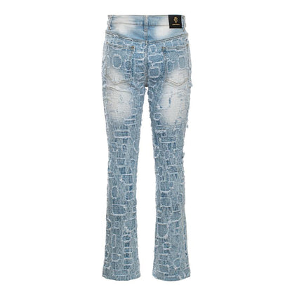 Patchwork Distressed Denim Jeans - Century Penthouse LIGHT BLUE