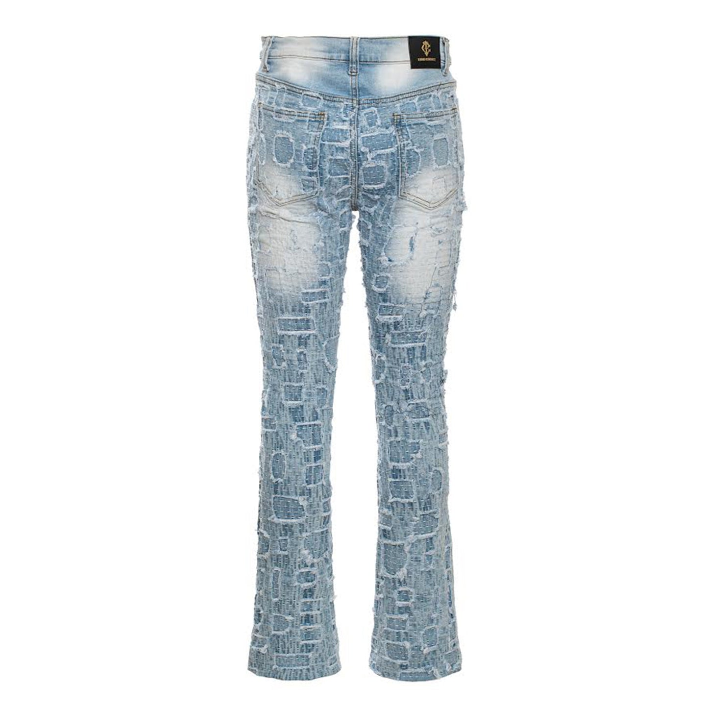 Patchwork Distressed Denim Jacket + Jeans SET - LIGHT BLUE - Dudes Boutique