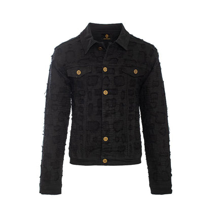 Patchwork Distressed Denim Jacket + Jeans SET - BLACK - Dudes Boutique