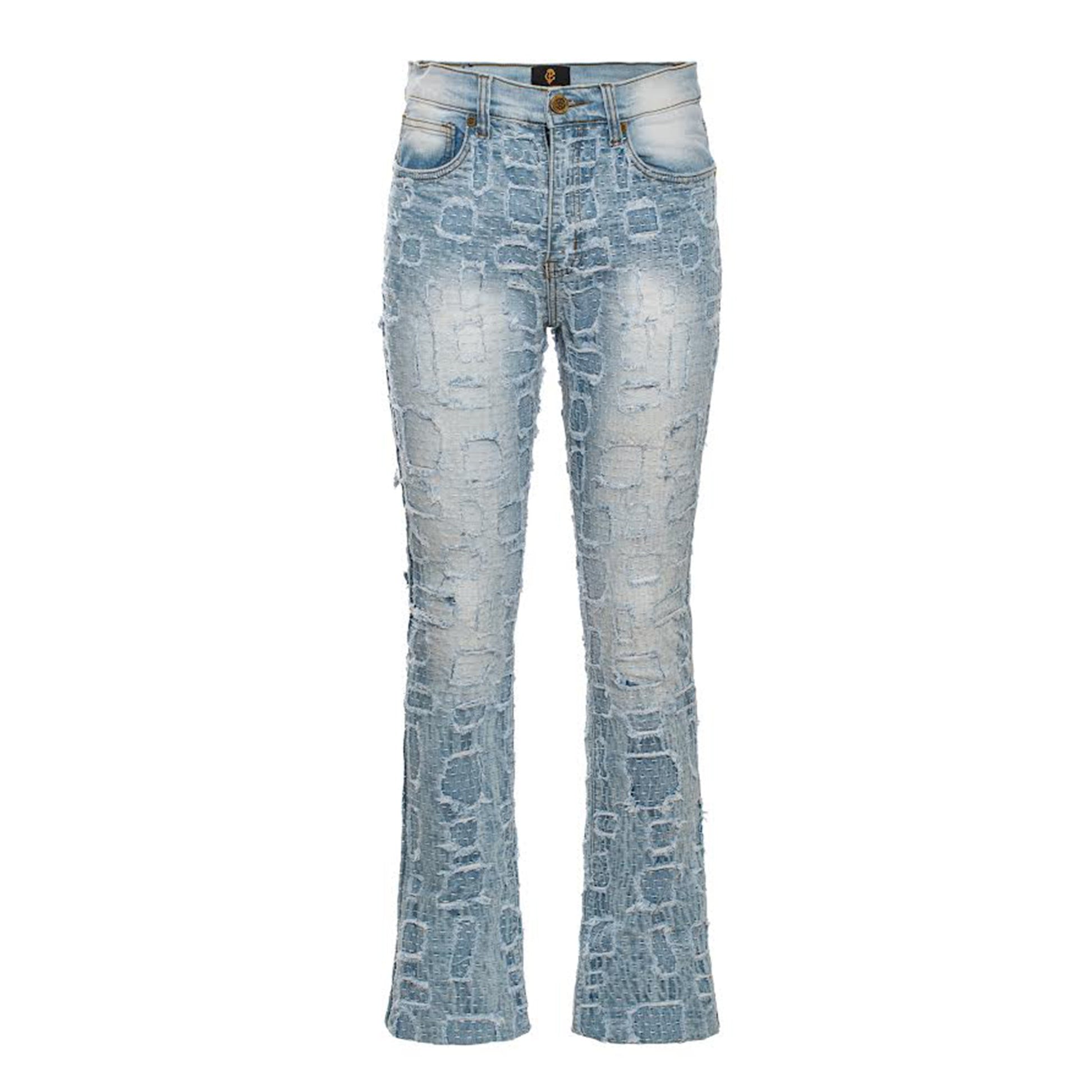 Patchwork Distressed Denim Jeans-LIGHT BLUE - Dudes Boutique