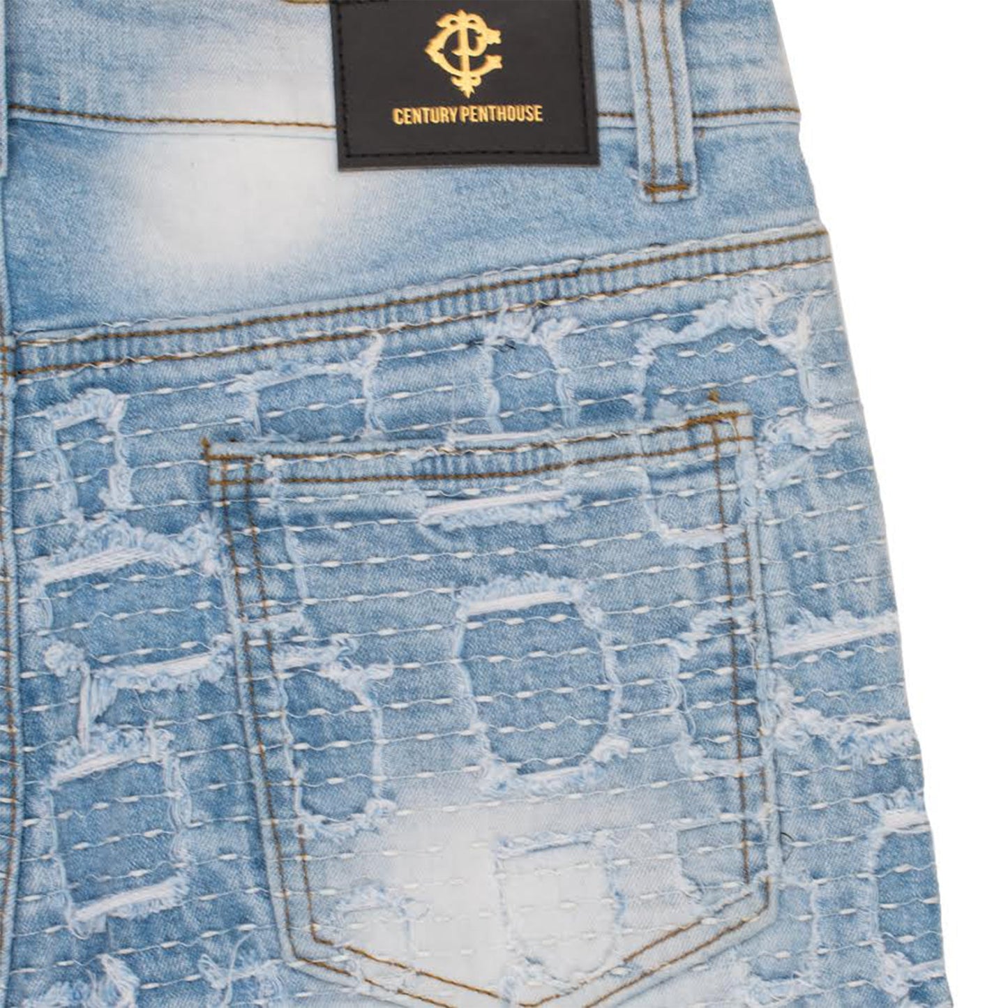 Patchwork Distressed Denim Jacket + Jeans SET - LIGHT BLUE - Dudes Boutique