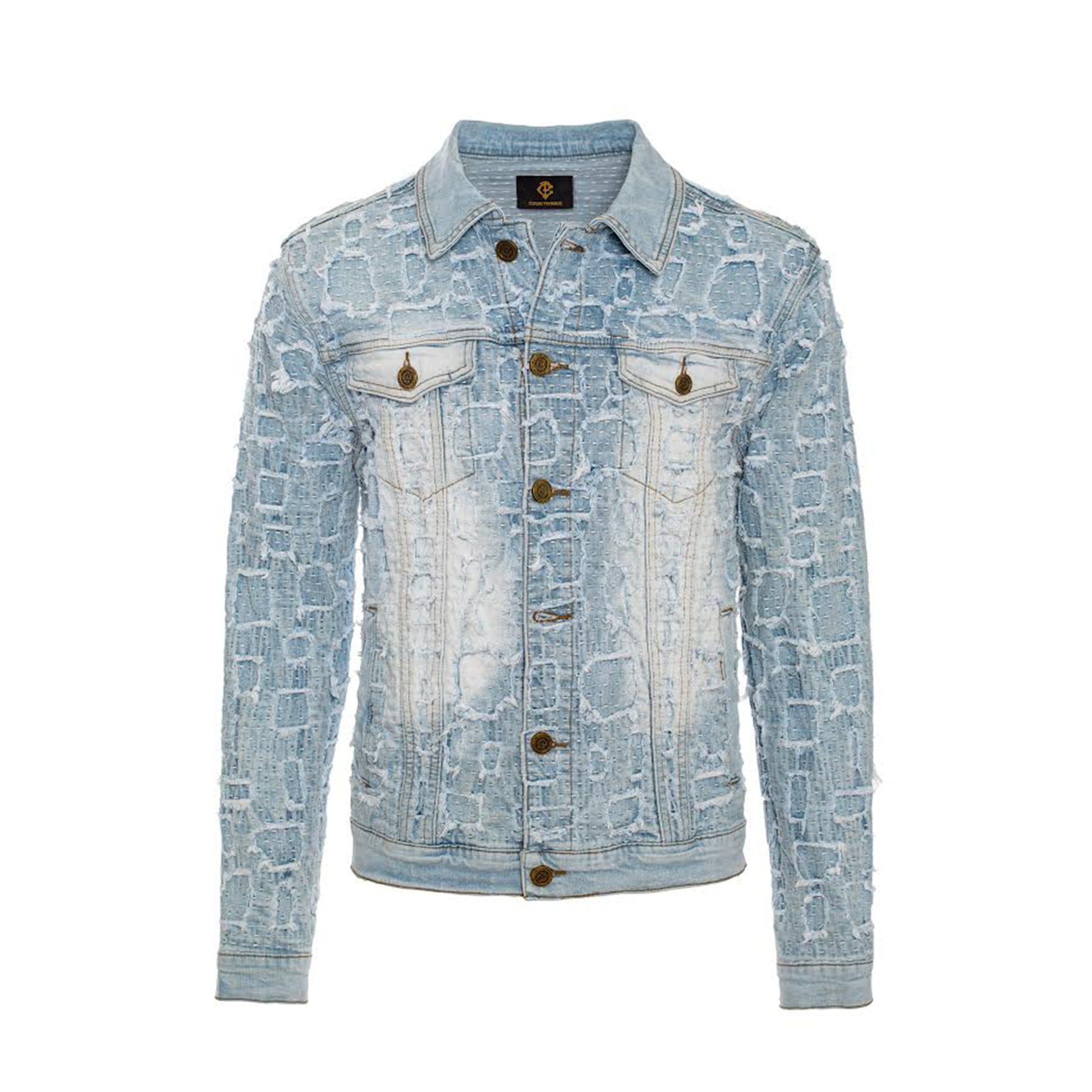 Patchwork Distressed Denim Jacket + Jeans SET - LIGHT BLUE - Dudes Boutique