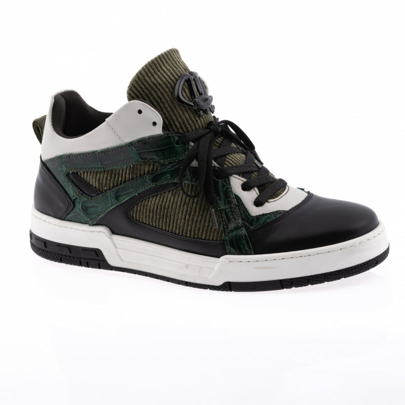 Mauri 8452 Green Nappa/Baby Croc/Corduroy Sneakers