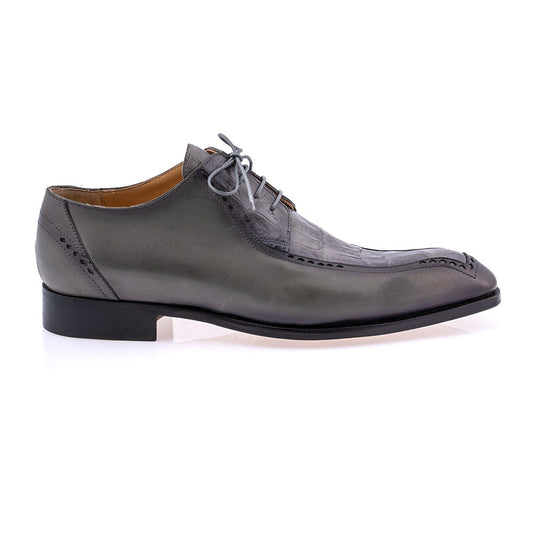 Mauri 1057 Alessi Calfskin & Baby Crocodile Derby Medium Grey