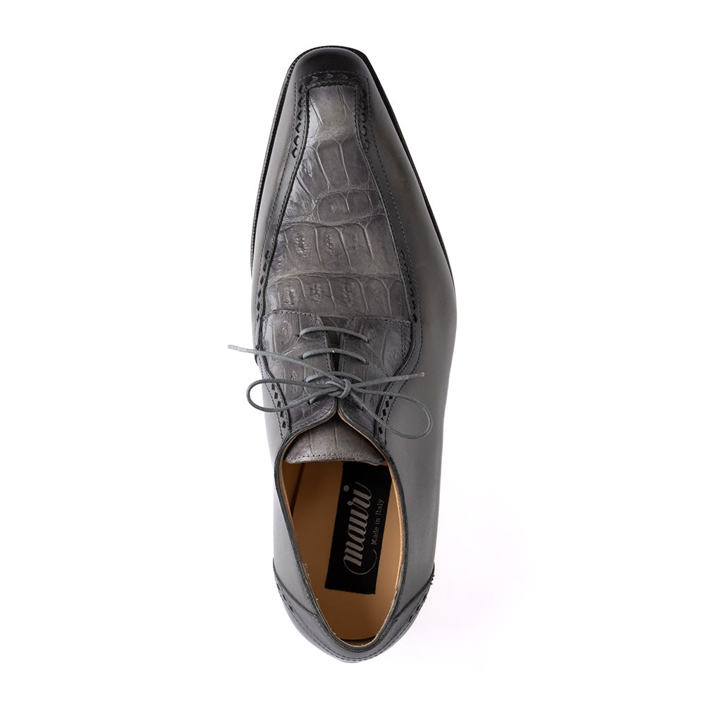 Mauri 1057 Alessi Calfskin & Baby Crocodile Derby Medium Grey