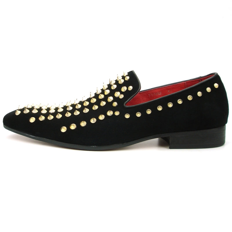 Fiesso Black Suede Gold Spiked Loafers - Dudes Boutique