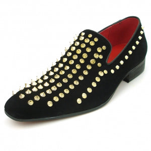 Fiesso Black Suede Gold Spiked Loafers - Dudes Boutique