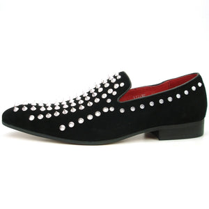 Fiesso Black Suede Silver Spiked Loafers - Dudes Boutique