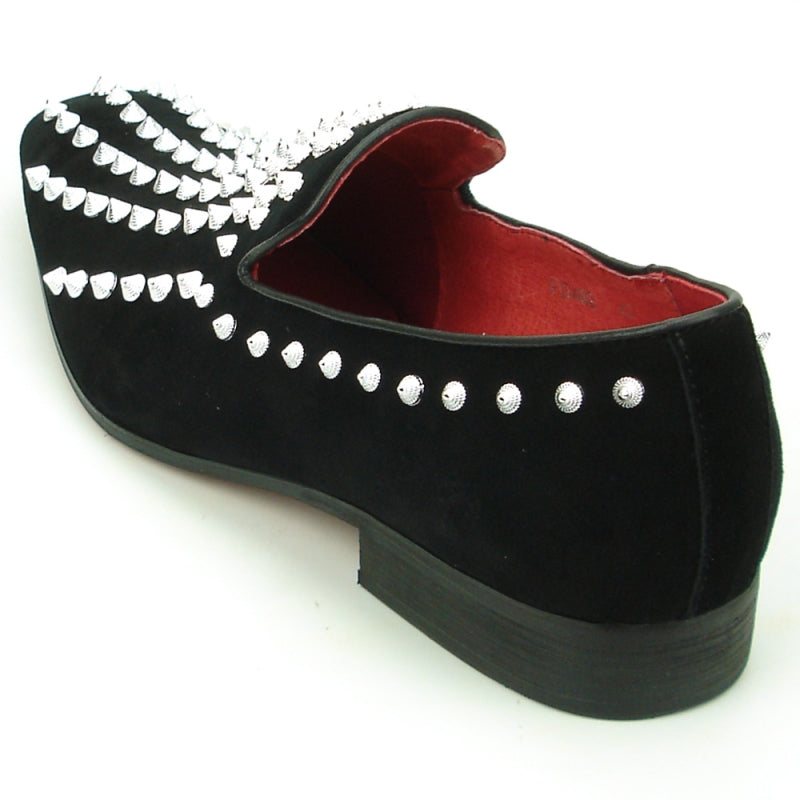 Fiesso Black Suede Silver Spiked Loafers - Dudes Boutique