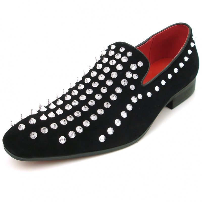 Fiesso Black Suede Silver Spiked Loafers - Dudes Boutique