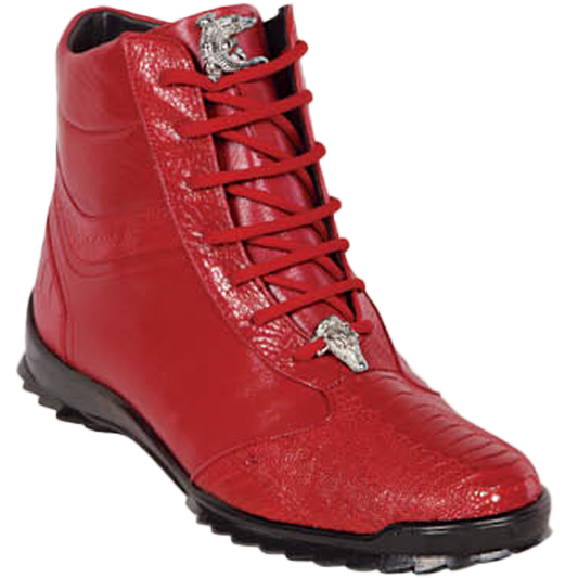 Los Altos Red Ostrich Leg High-Top Sneakers - Dudes Boutique