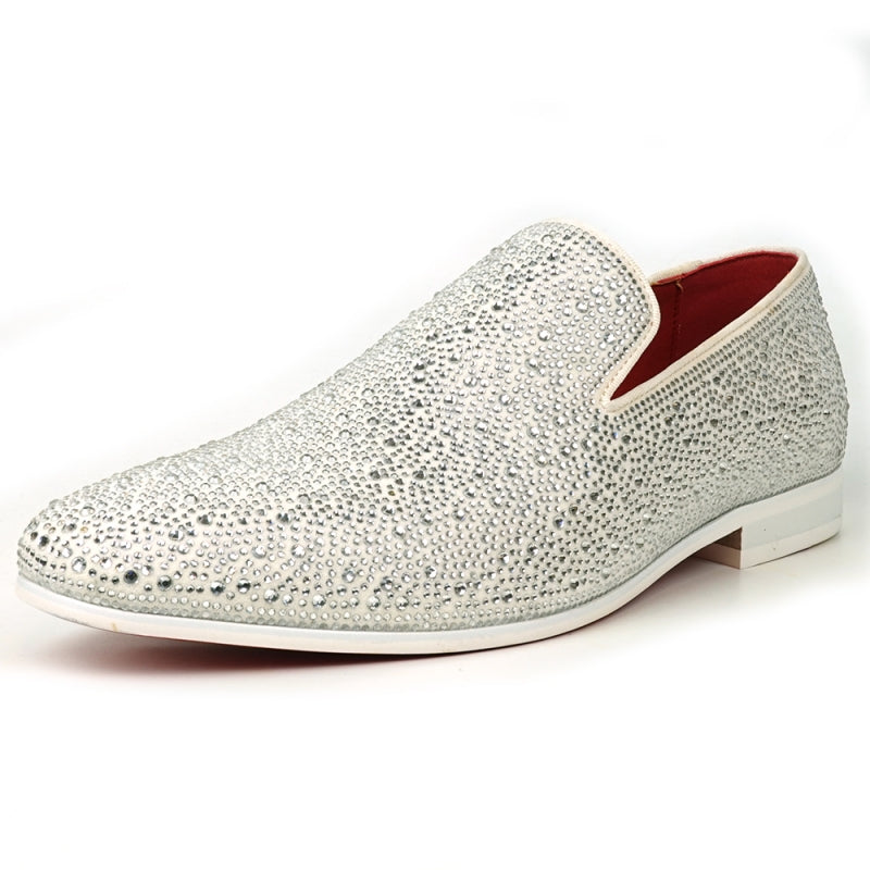 Fiesso White Fully Loaded Crystal Loafers - Dudes Boutique