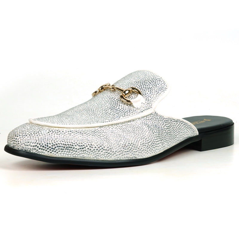 Fiesso White Fully Loaded Crystal Sandal Loafers - Dudes Boutique