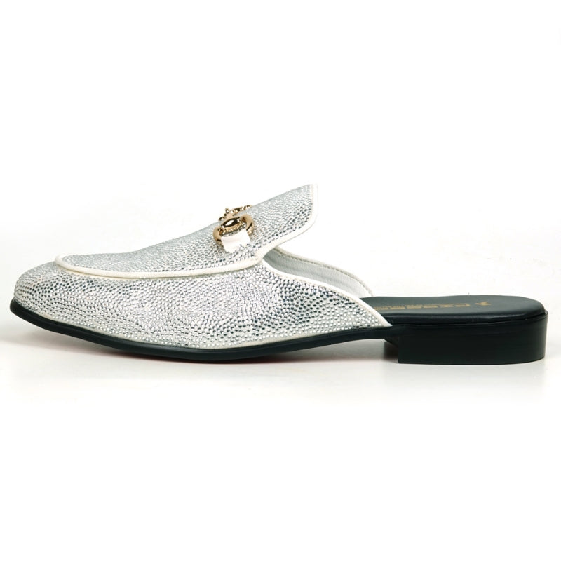 Fiesso White Fully Loaded Crystal Sandal Loafers - Dudes Boutique