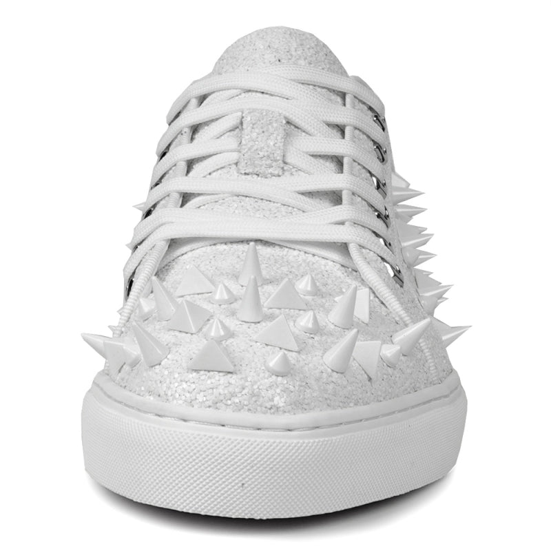 Fiesso White Spiked Crystal Low Top Sneakers - Dudes Boutique