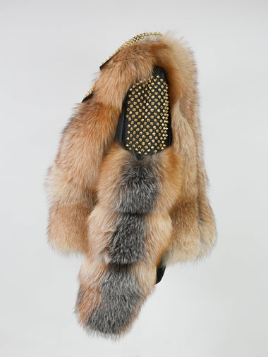 Temer Ladies OTOBAN Natural Fox Fur Studded Biker Jacket - Dudes Boutique
