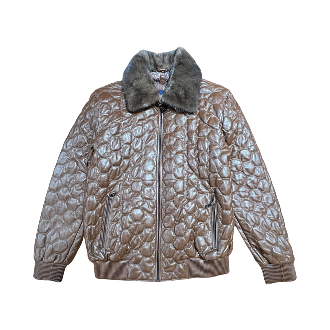 Barya NewYork Chocolate Quilted Lambskin Detachable Mink Collar Jacket - Dudes Boutique