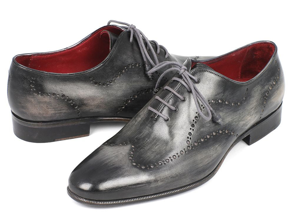 Paul Parkman Wingtip Oxfords Gray & Black Handpainted Calfskin