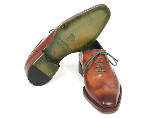 Paul Parkman Men's Wingtip Oxford Goodyear Welted Camel Brown