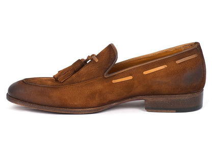 Paul Parkman Men's Tassel Loafer Brown Antique Suede Shoes