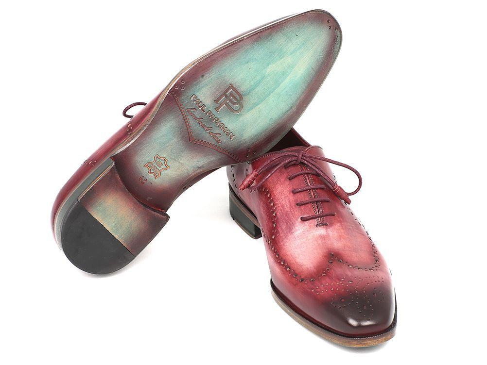 Paul Parkman Wingtip Oxfords Burgundy Handpainted Calfskin