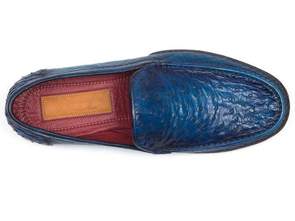 Paul Parkman Men's Blue Genuine Ostrich Opanka Stitched Moccasins