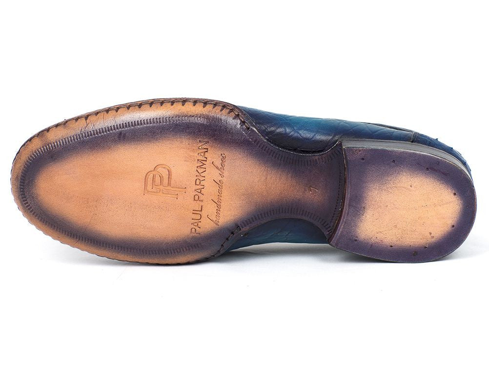 Paul Parkman Men's Blue Genuine Ostrich Opanka Stitched Moccasins