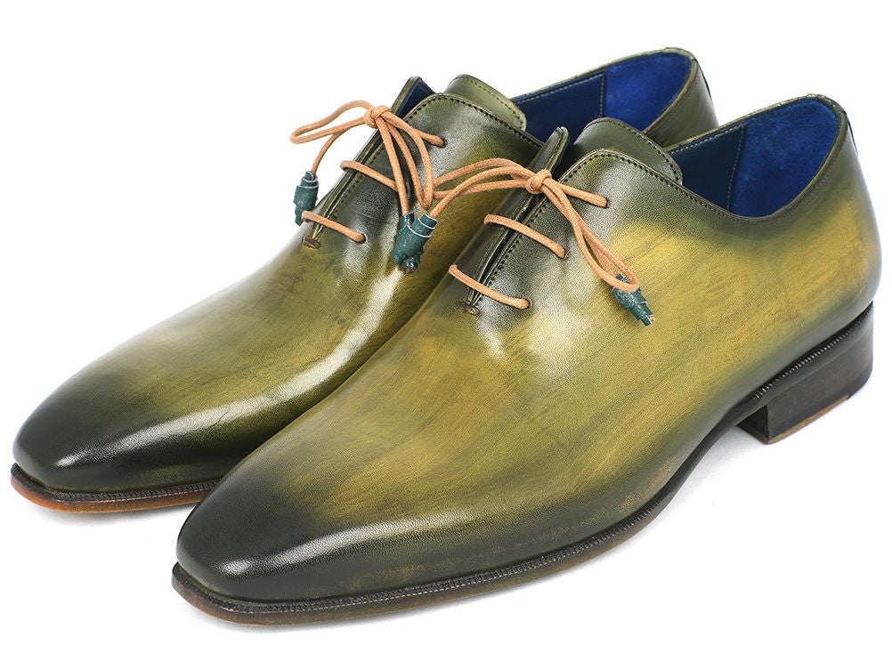 Paul Parkman Plain Toe Wholecut Oxfords Green Hanpainted Leather