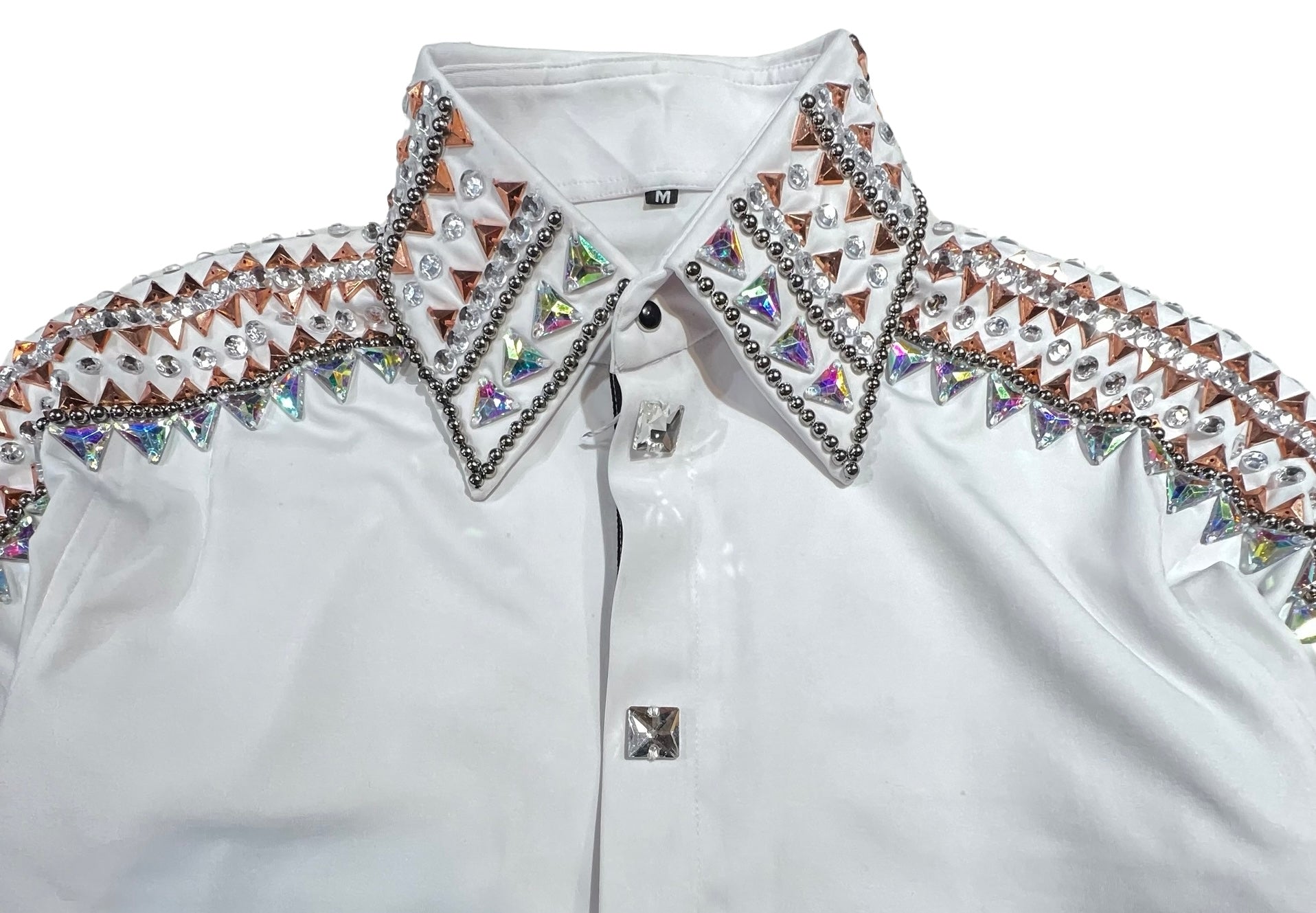 Kashani White Royal Hyper Crystal Button-Up Zip Shirt - Dudes Boutique