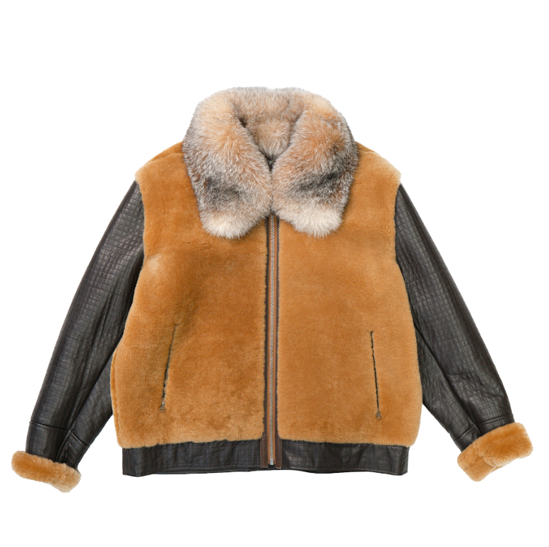 Kashani Brown Fox Fur Collar Mouton Fur Quilted Lambskin Jacket - Dudes Boutique