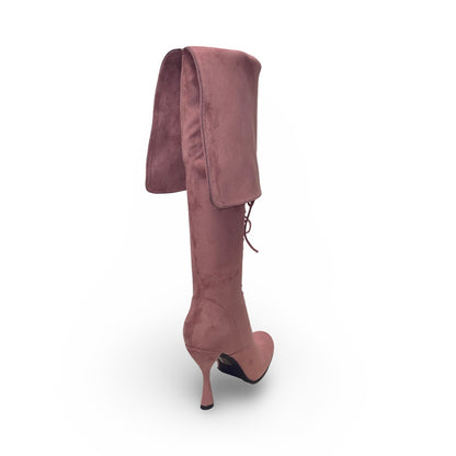 Jeffrey Campbell Dusty Pink Suede Victorian Lace-Up Knee-High Boots with Cuff