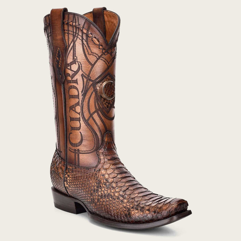 Cuadra Engraved Honey Python Leather Western Boots - Dudes Boutique