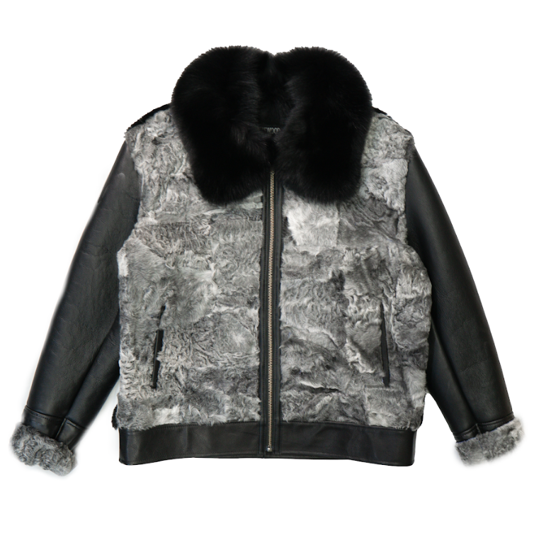 Kashani Grey Persian Lamb / Fox Fur Collar Jacket - Dudes Boutique