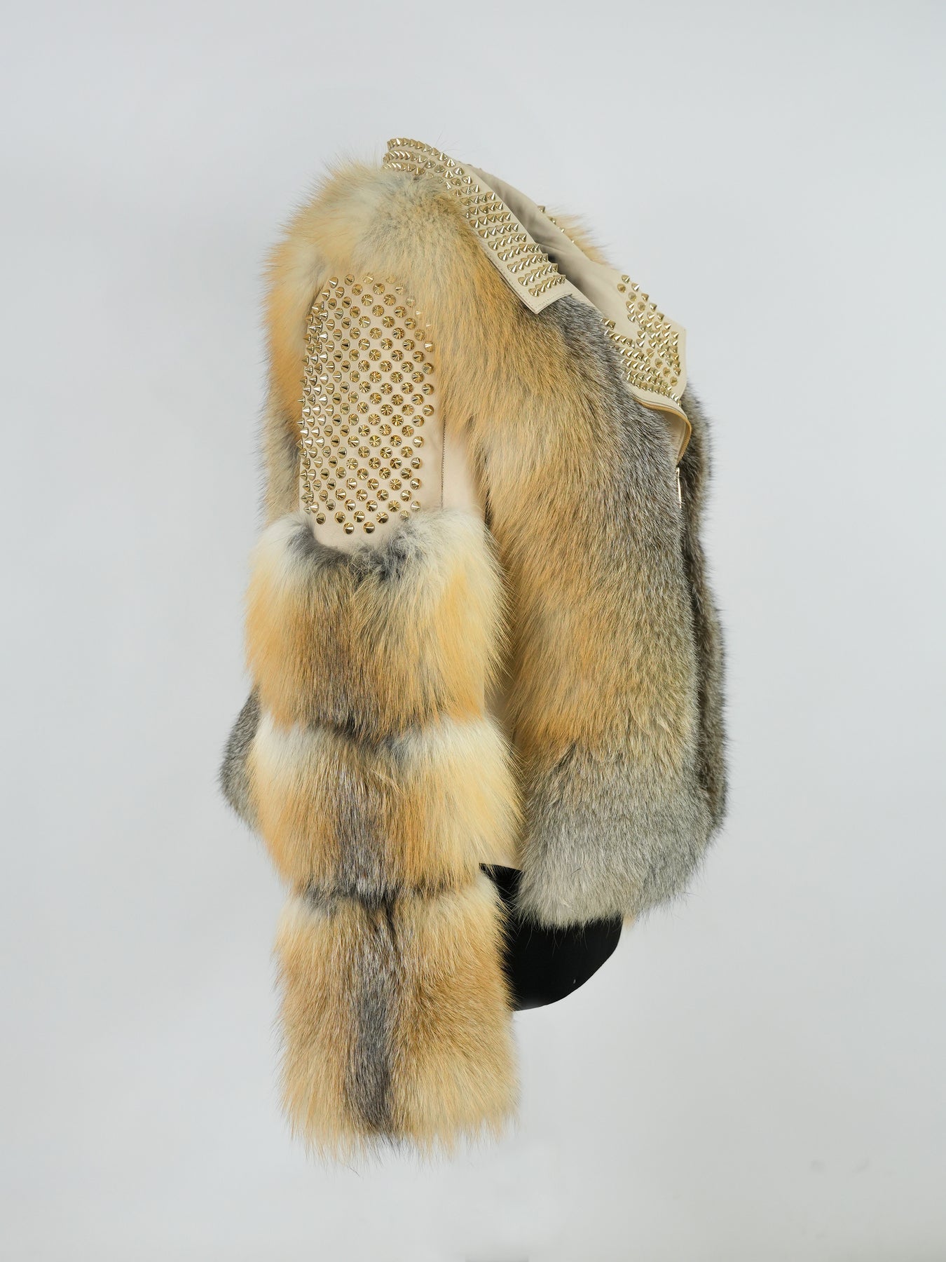Kashani Ladies Golden Island Fox Fur Studded Biker Jacket - Dudes Boutique