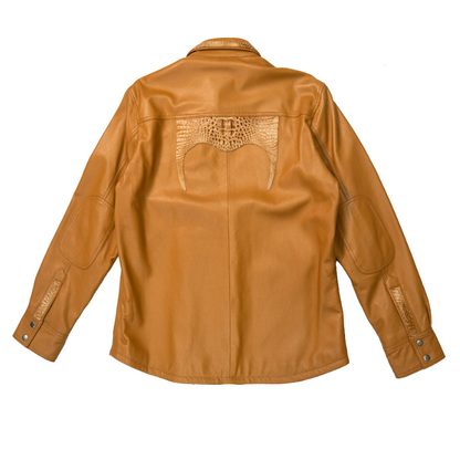 Kashani buttercup lambskin button up shirt with crocodile trim