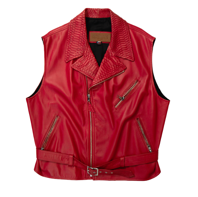 Kashani Red Python Lined Lambskin Motorcycle Vest - Dudes Boutique