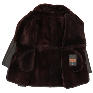 Kashani Black / Burgundy Double Breasted 3/4 Shearling Coat - Dudes Boutique