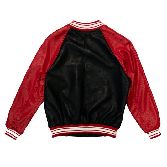 Kashani Red/Black Perforated Lambskin MA-1 Bomber Jacket - Dudes Boutique