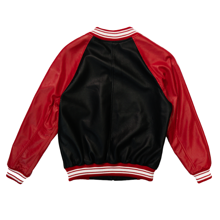 Kashani Red/Black Perforated Lambskin MA-1 Bomber Jacket - Dudes Boutique