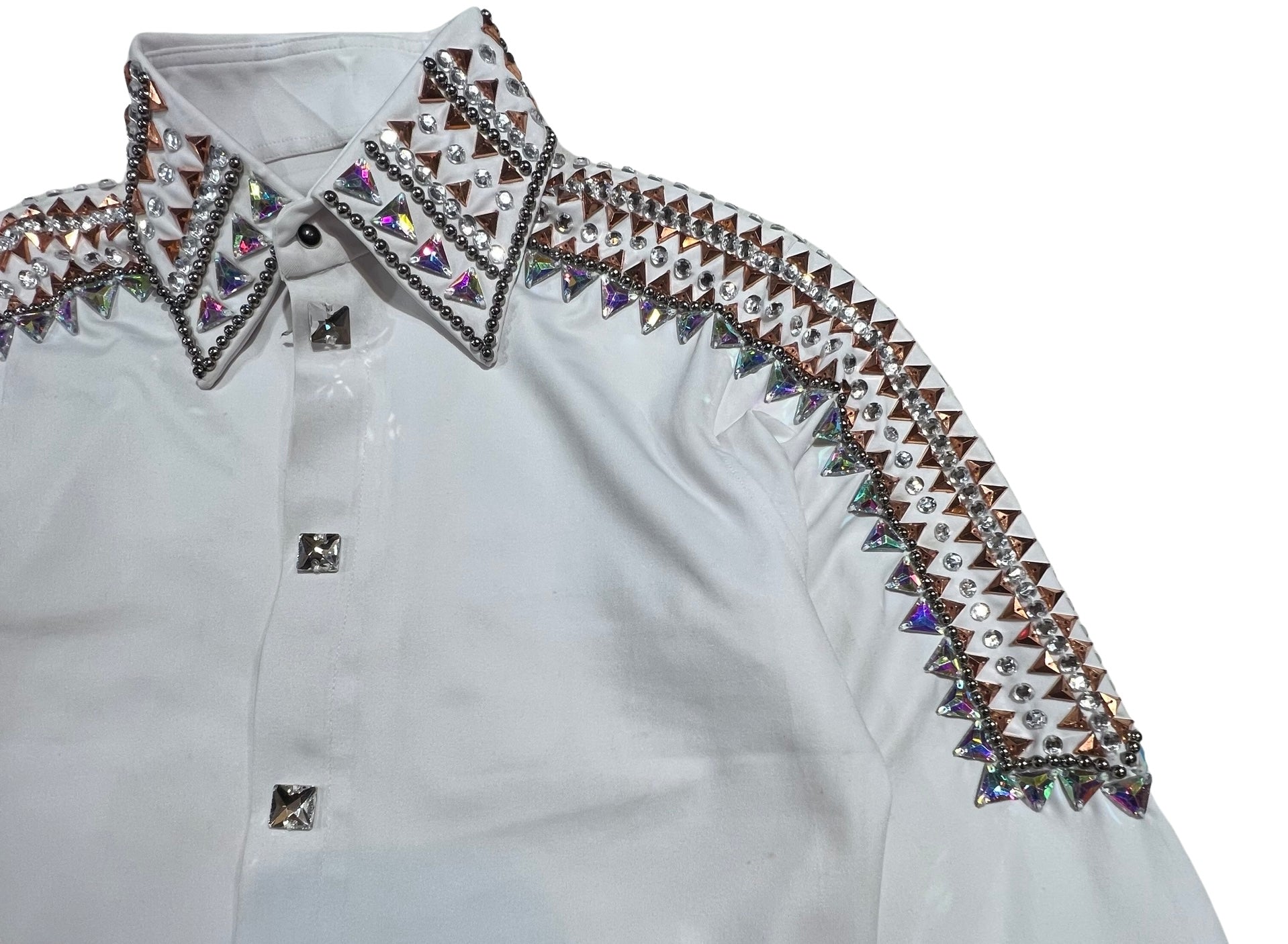 Kashani White Royal Hyper Crystal Button-Up Zip Shirt - Dudes Boutique