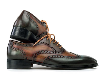 Paul Parkman Wingtip Oxfords Green Hand-painted Calfskin
