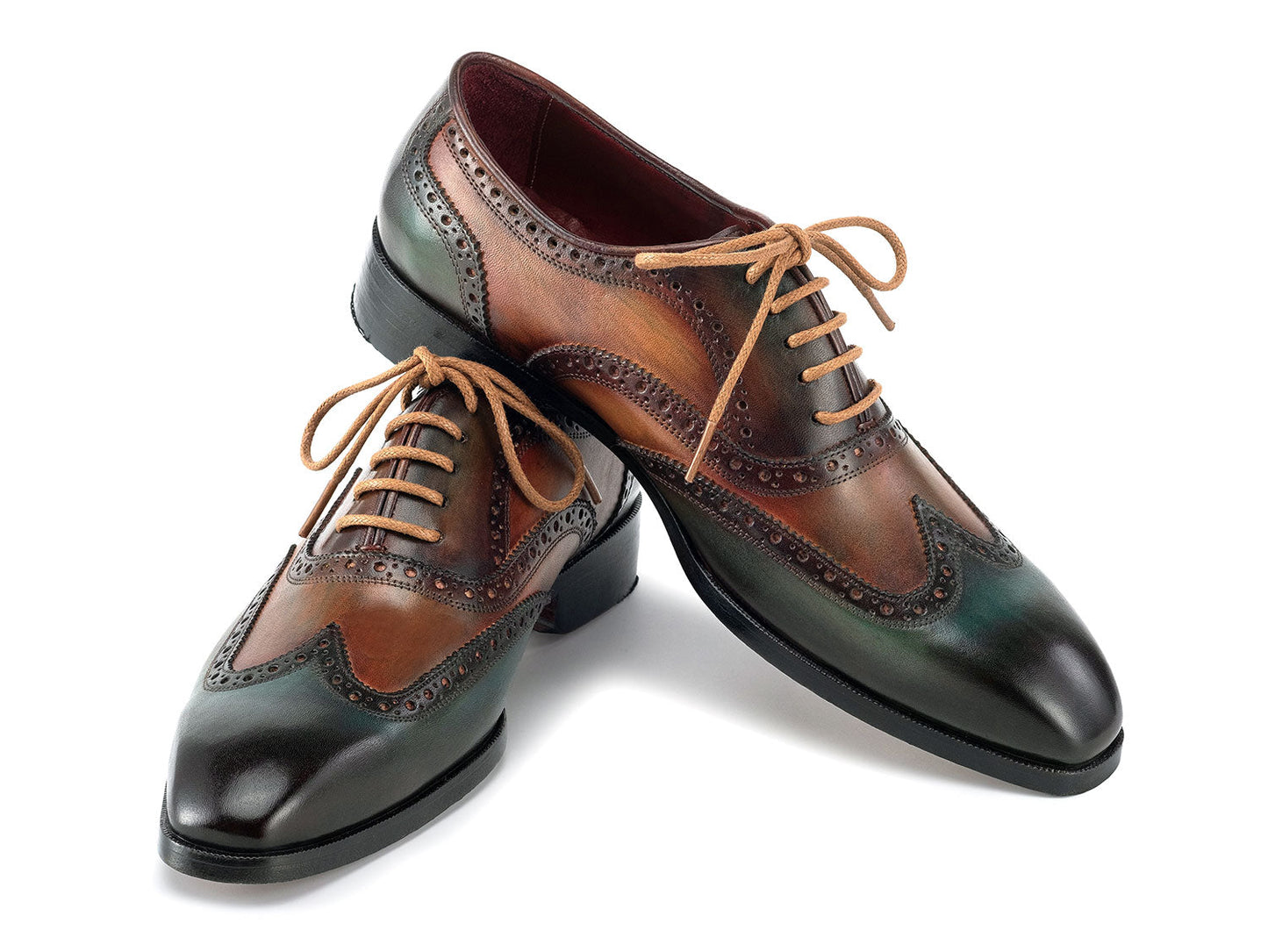 Paul Parkman Wingtip Oxfords Green Hand-painted Calfskin