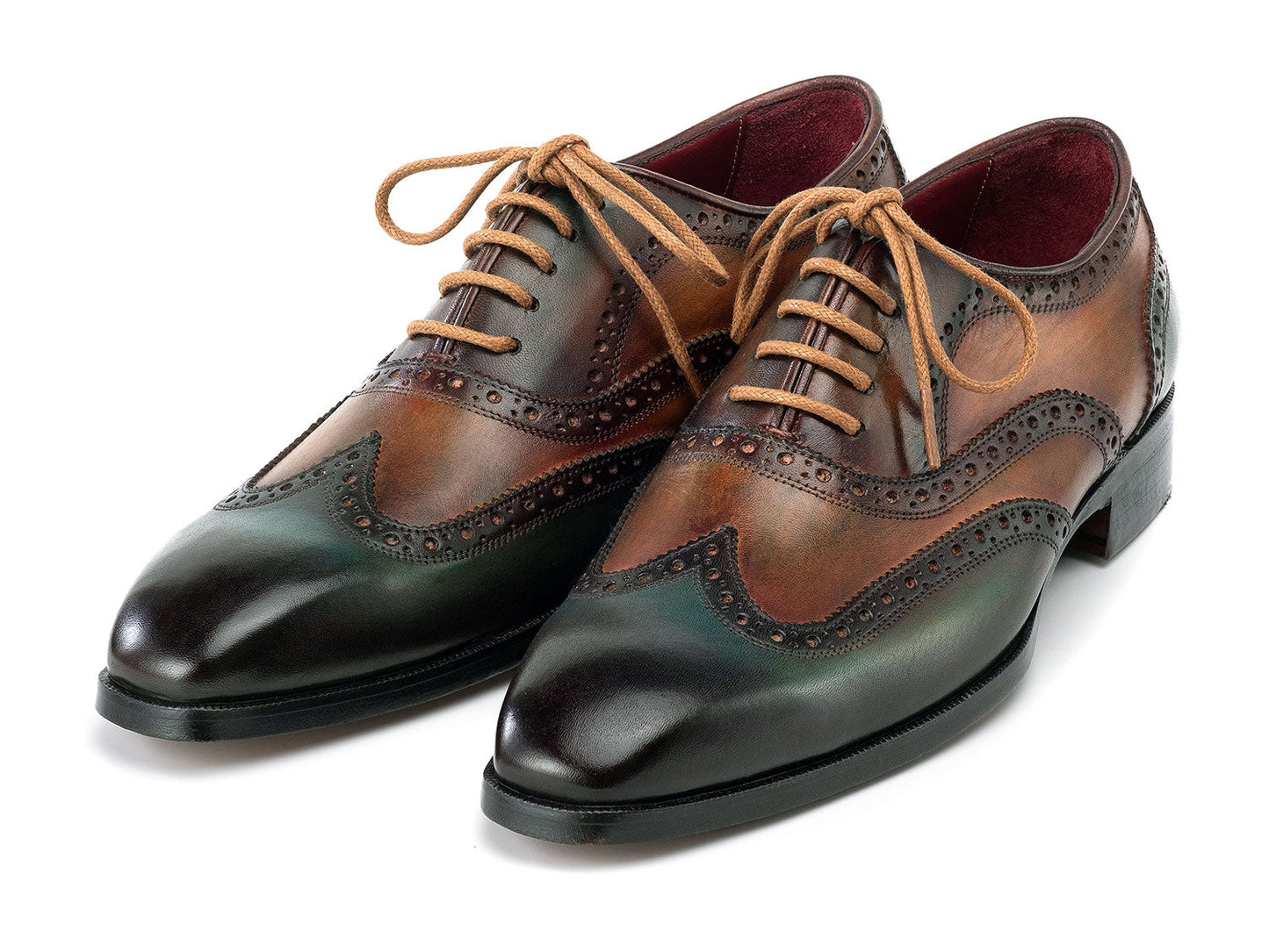 Paul Parkman Wingtip Oxfords Green Hand-painted Calfskin