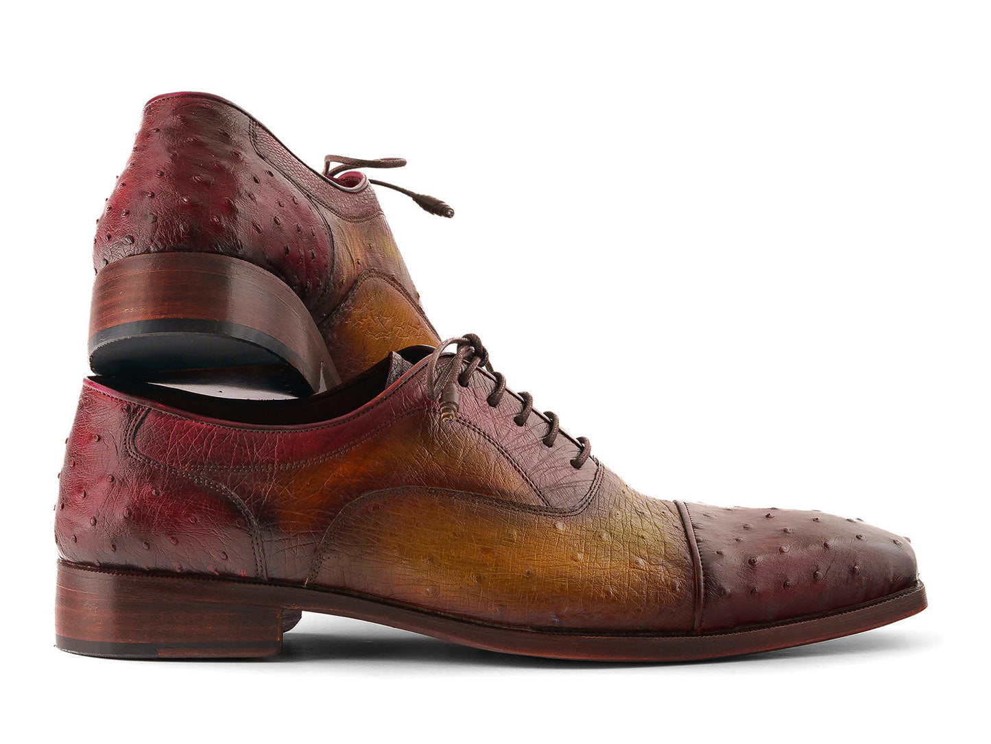 Paul Parkman Men's Genuine Ostrich Captoe Oxfords Green & Burgundy