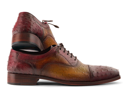 Paul Parkman Men's Genuine Ostrich Captoe Oxfords Green & Burgundy