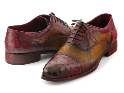 Paul Parkman Men's Genuine Ostrich Captoe Oxfords Green & Burgundy