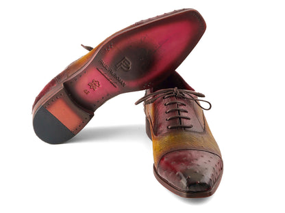 Paul Parkman Men's Genuine Ostrich Captoe Oxfords Green & Burgundy