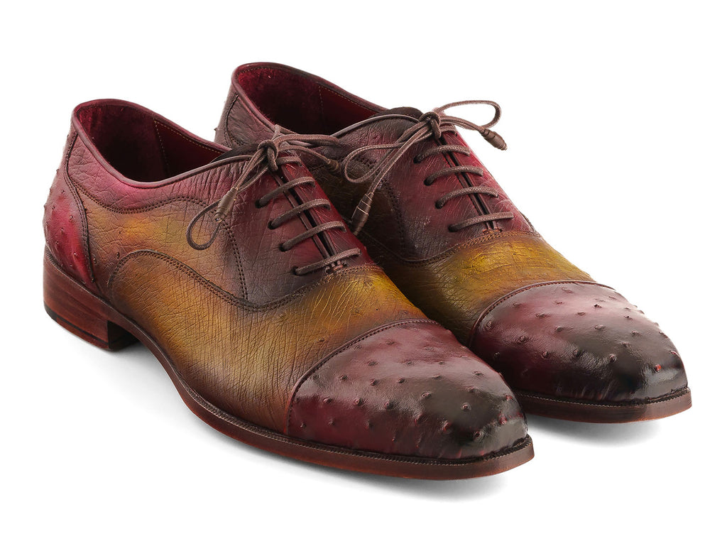 Paul Parkman Men's Genuine Ostrich Captoe Oxfords Green & Burgundy