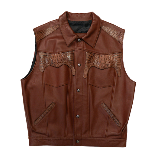 Kashani Cognac Alligator Lined Lambskin Vest - Dudes Boutique